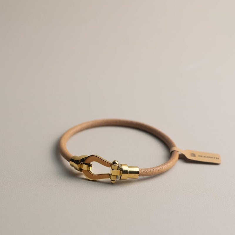 BLKSMITH Leather Bracelet with Gold-Plated Horseshoe Clasp, Color-Changing Natural Cowhide - Image 4